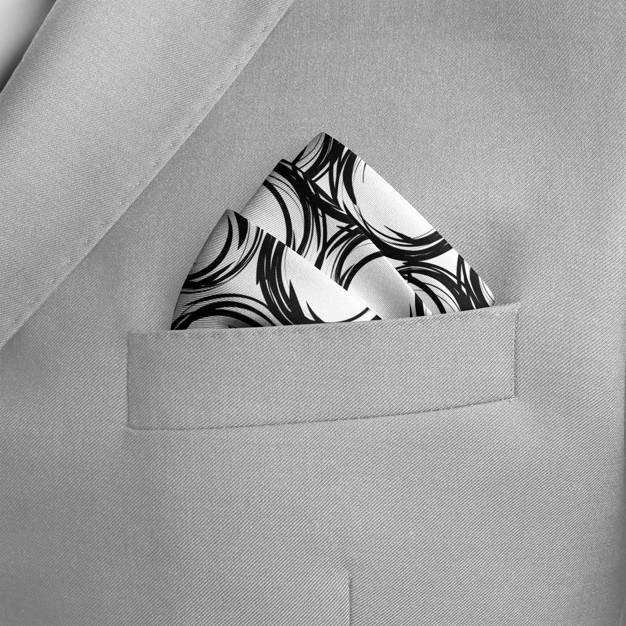 BLACK SPIRAL SILK POCKET SQUARE
