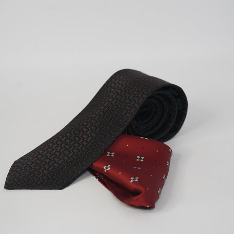 OXFORD MAROON POCKET SQUARE AND TIE SET