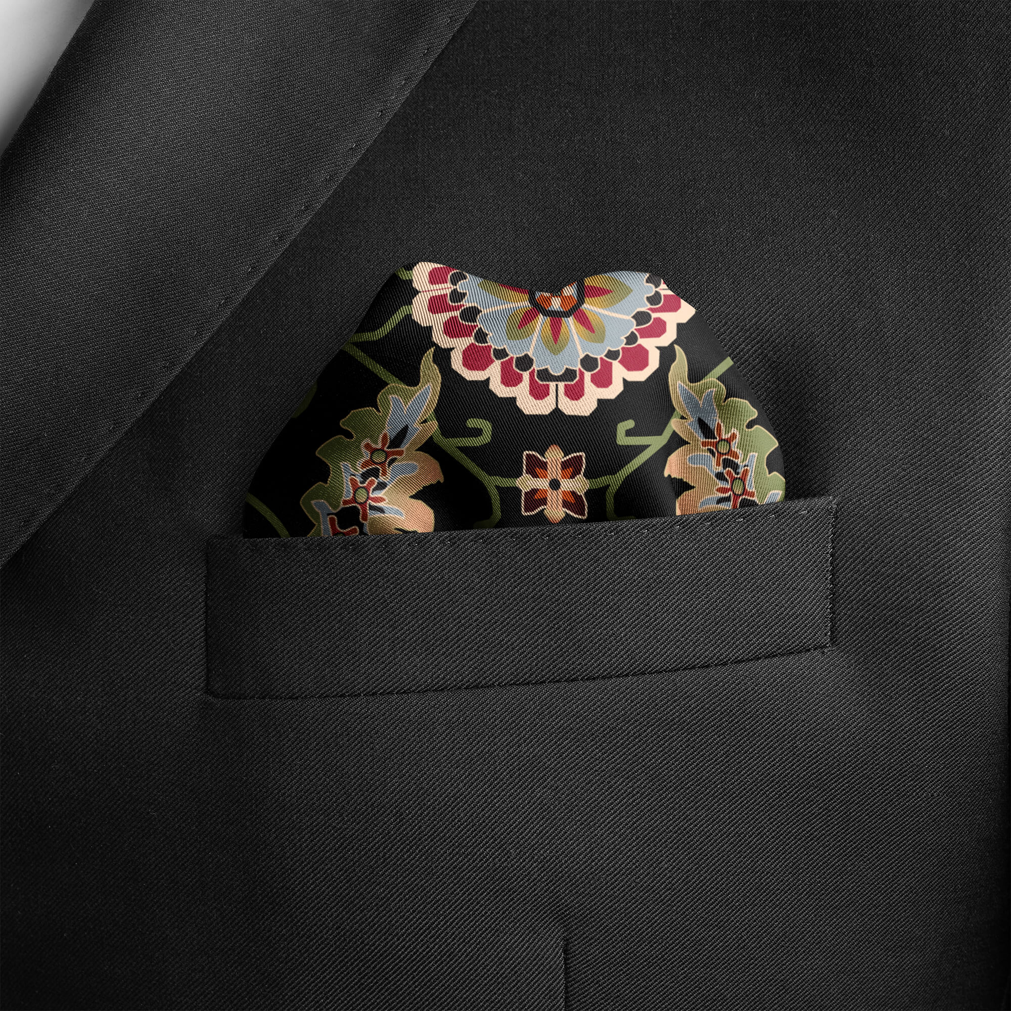 KIRSTEN BLACK SILK POCKET SQUARE