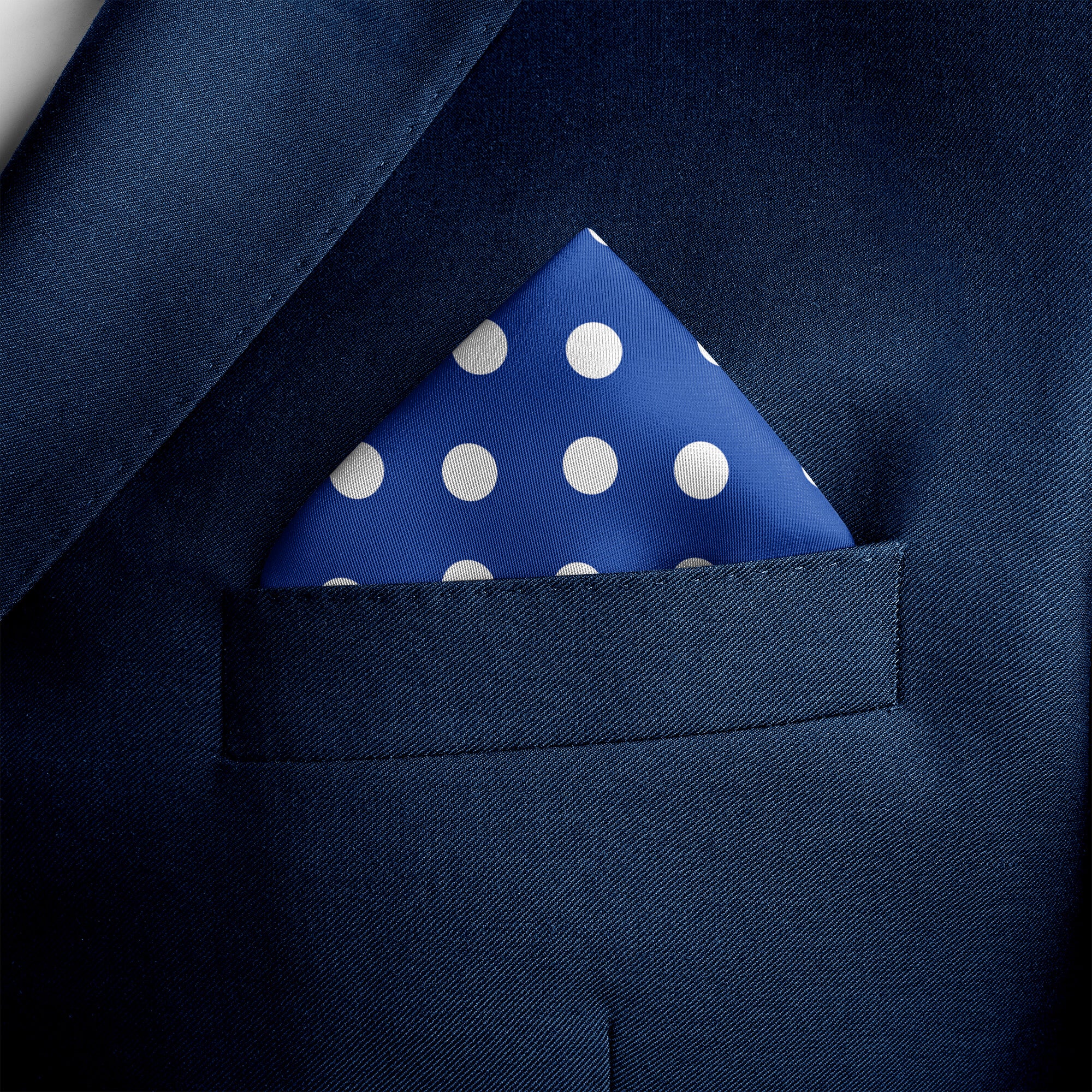 BLUE WITH WHITE POLKA SILK POCKET SQUARE