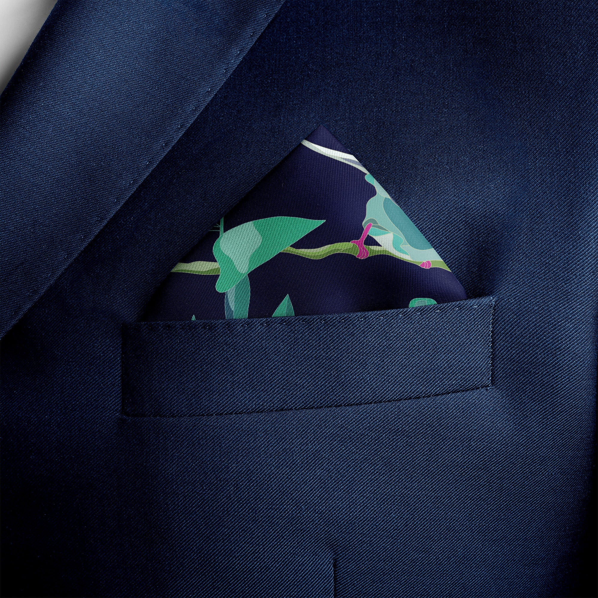 W21- BLUE FINCH SILK POCKET SQUARE