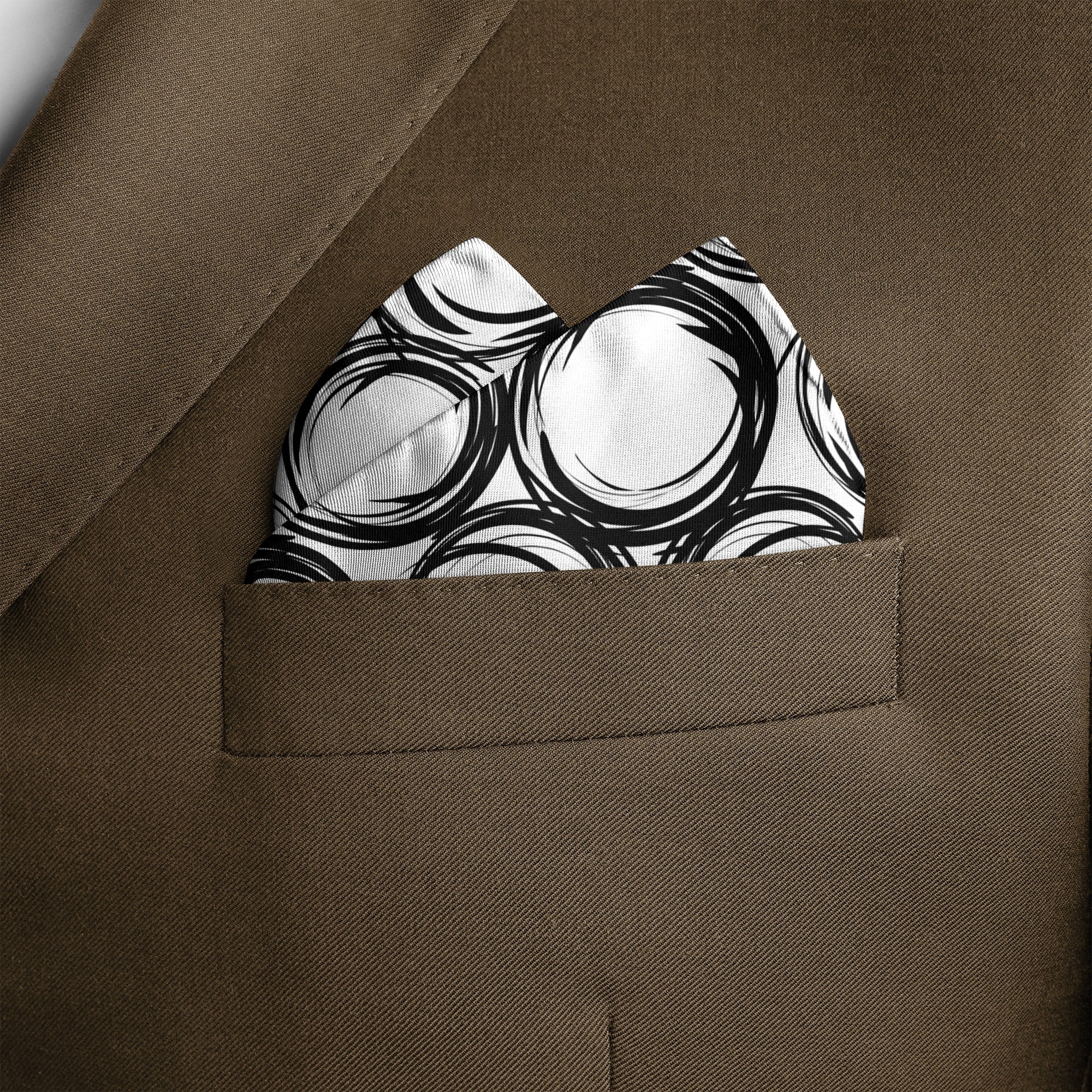 BLACK SPIRAL SILK POCKET SQUARE
