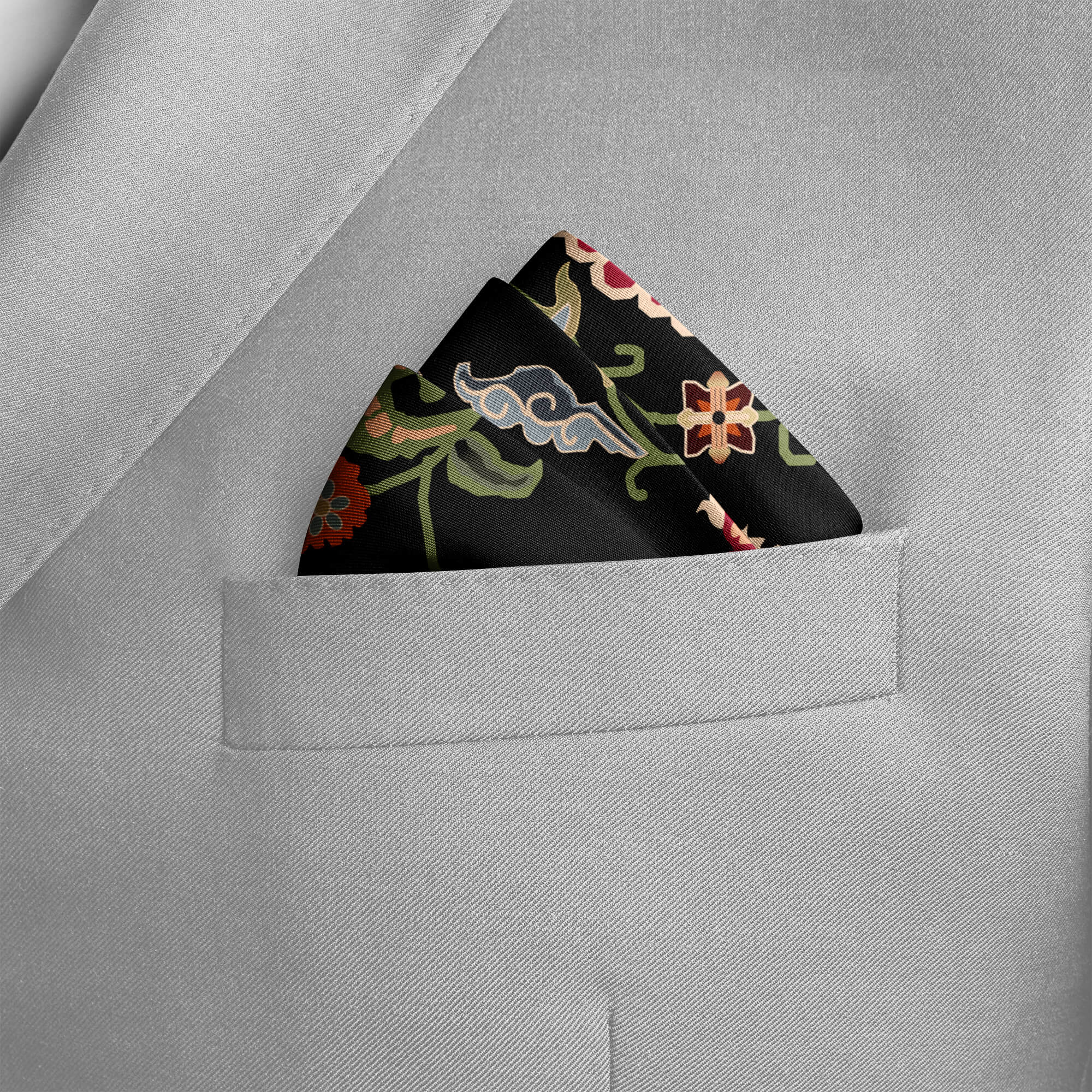 KIRSTEN BLACK SILK POCKET SQUARE