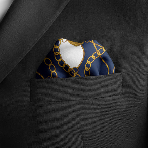 Blue & Gold Chain Silk Pocket Square