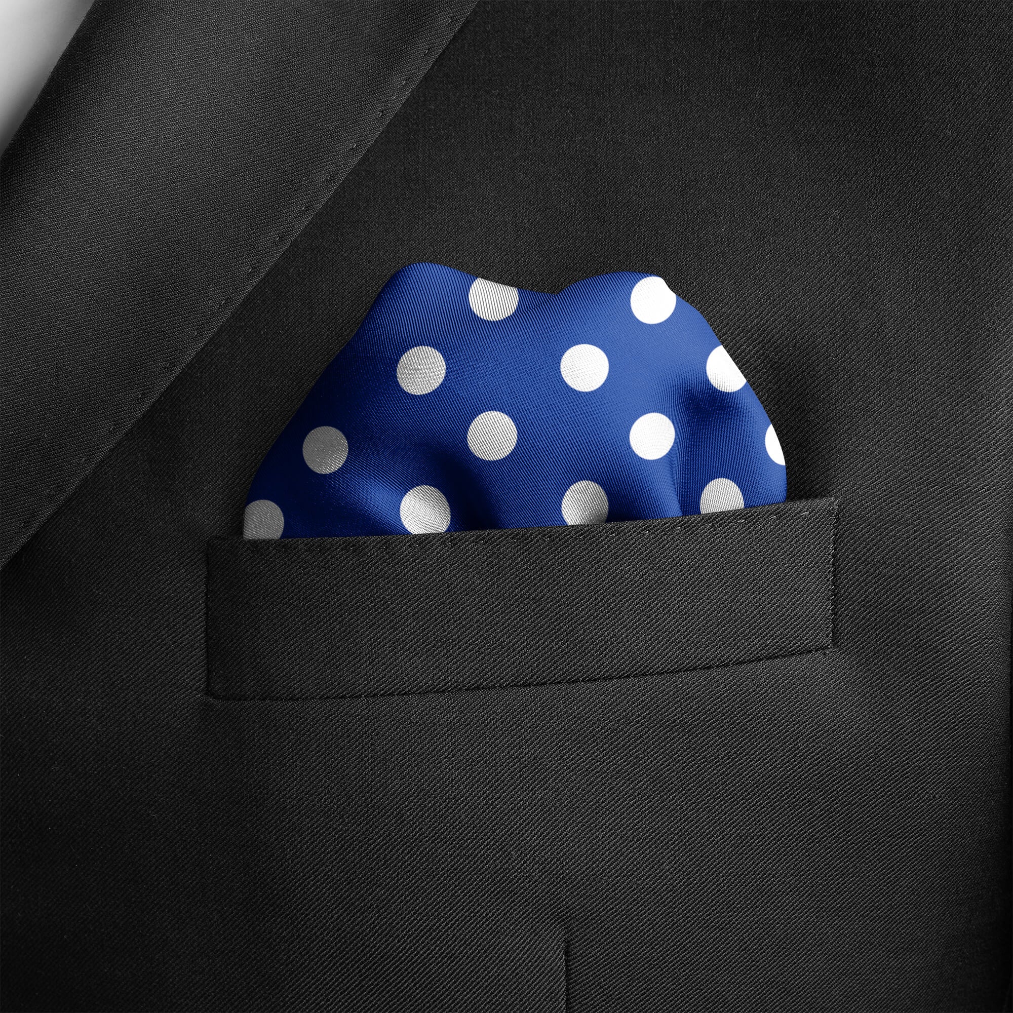 BLUE WITH WHITE POLKA SILK POCKET SQUARE