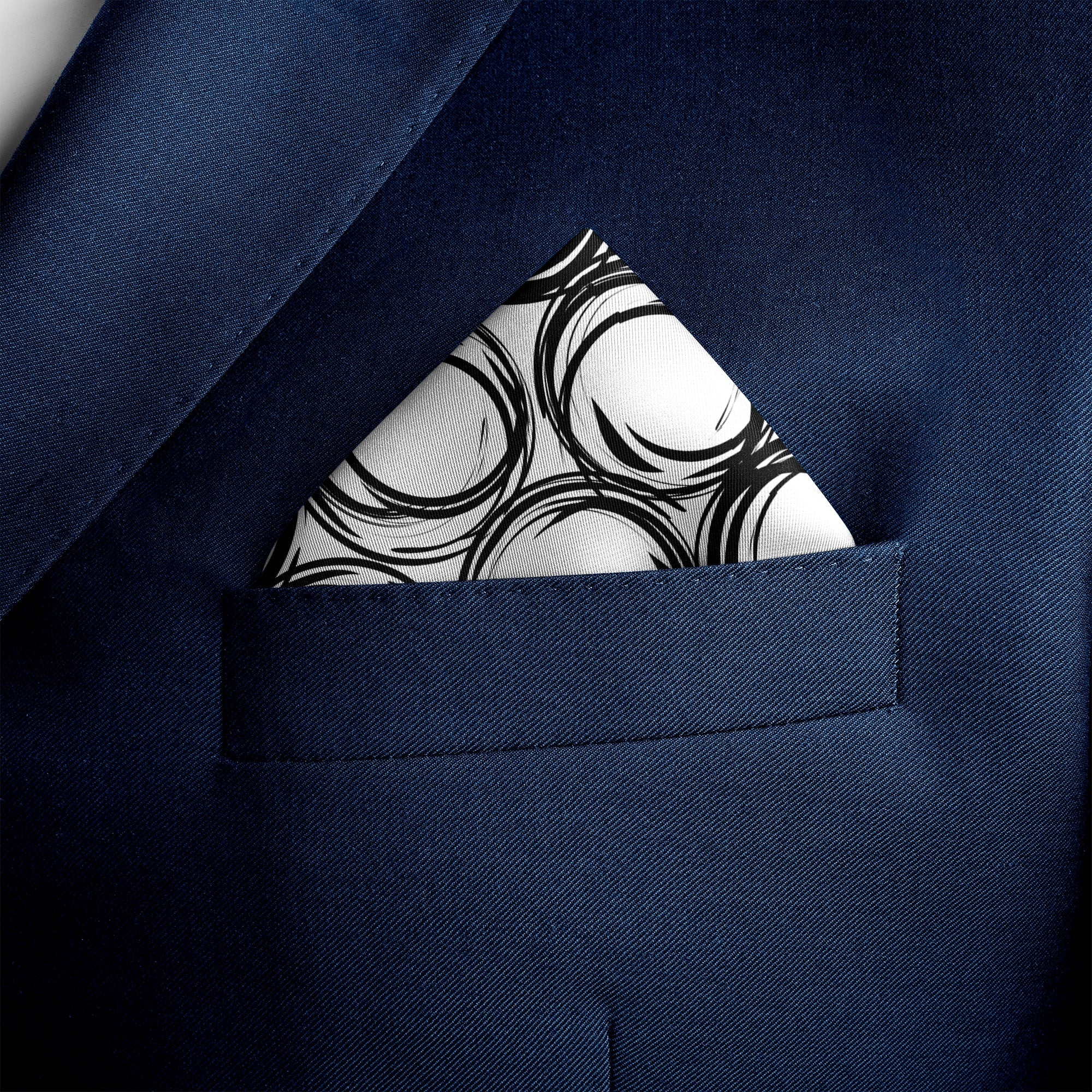 BLACK SPIRAL SILK POCKET SQUARE