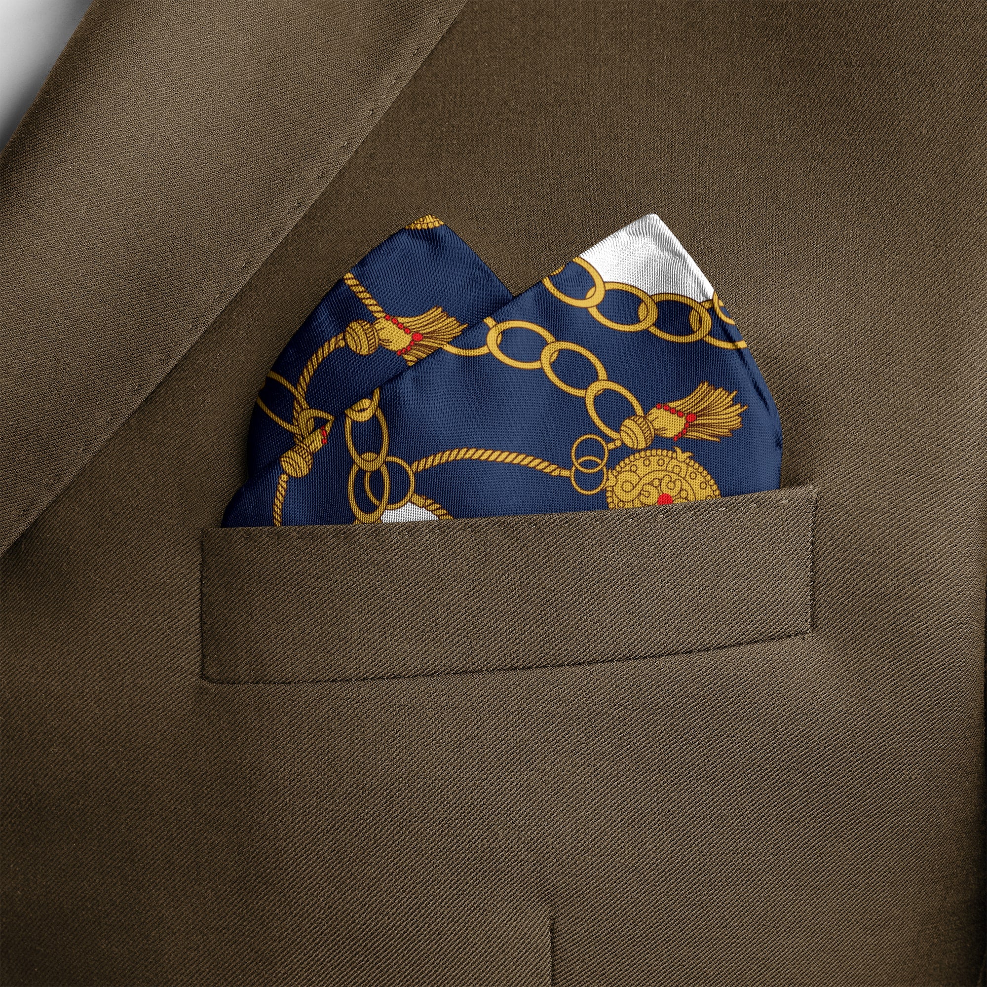 BLUE & GOLD CHAIN SILK POCKET SQUARE