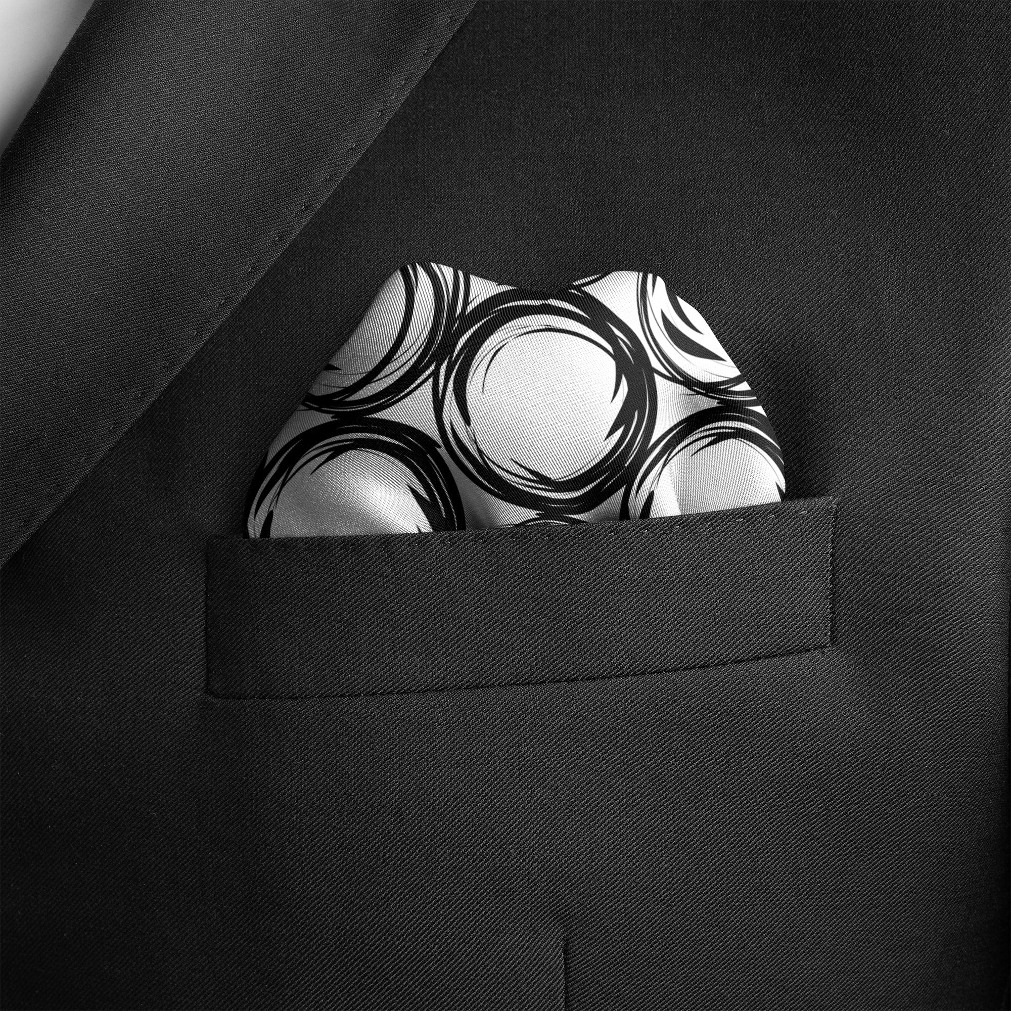 BLACK SPIRAL SILK POCKET SQUARE