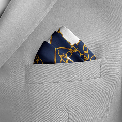 Blue & Gold Chain Silk Pocket Square