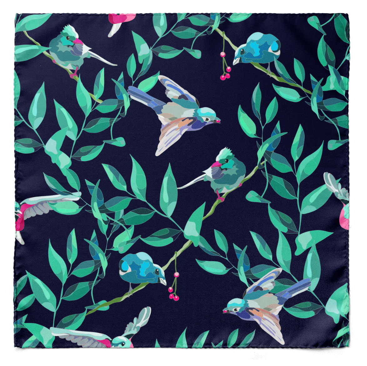 W21- Blue finch SILK POCKET SQUARE