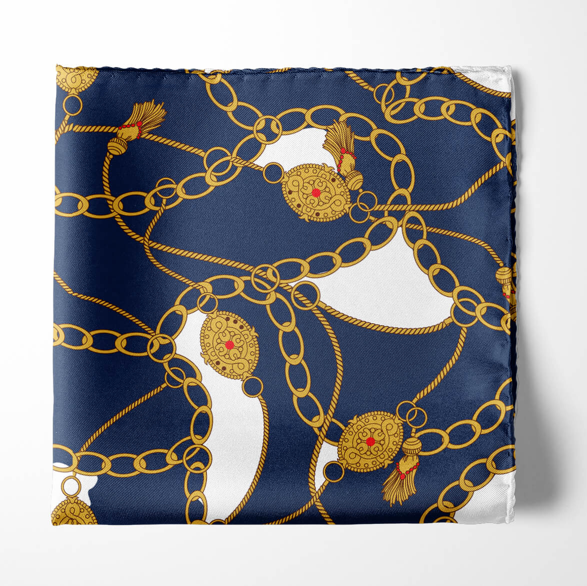 BLUE & GOLD CHAIN SILK POCKET SQUARE