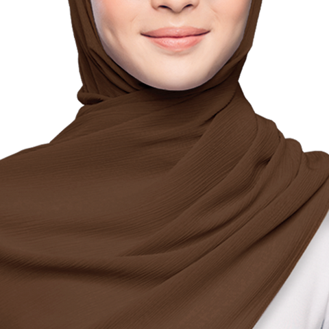 COCOA BROWN CRINKLE SATIN SILK SCARF