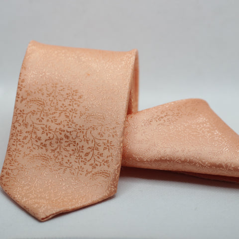 FIERY PEACH SELF PRINTED TIE & POCKET SQUARE SET
