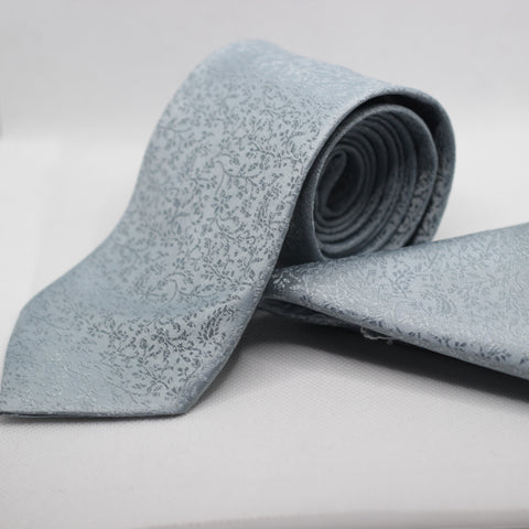STEEL BLUE PRINTED TIE & POCKET SQUARE SET