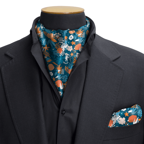 TROPICA BIRD SILK CRAVAT & POCKET SQUARE SEY