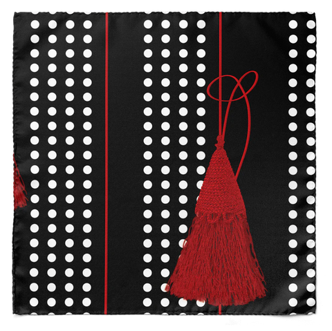Black & Red Tassels Silk Cravat