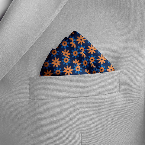 W21- Polka Flower SILK POCKET SQUARE