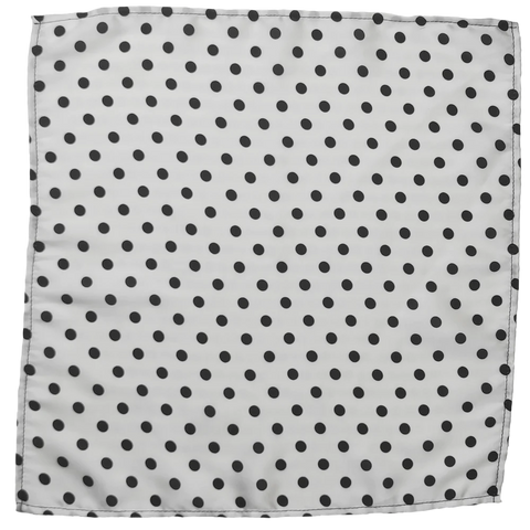 WHITE WITH BLACK POLKA DOT SILK SCARF