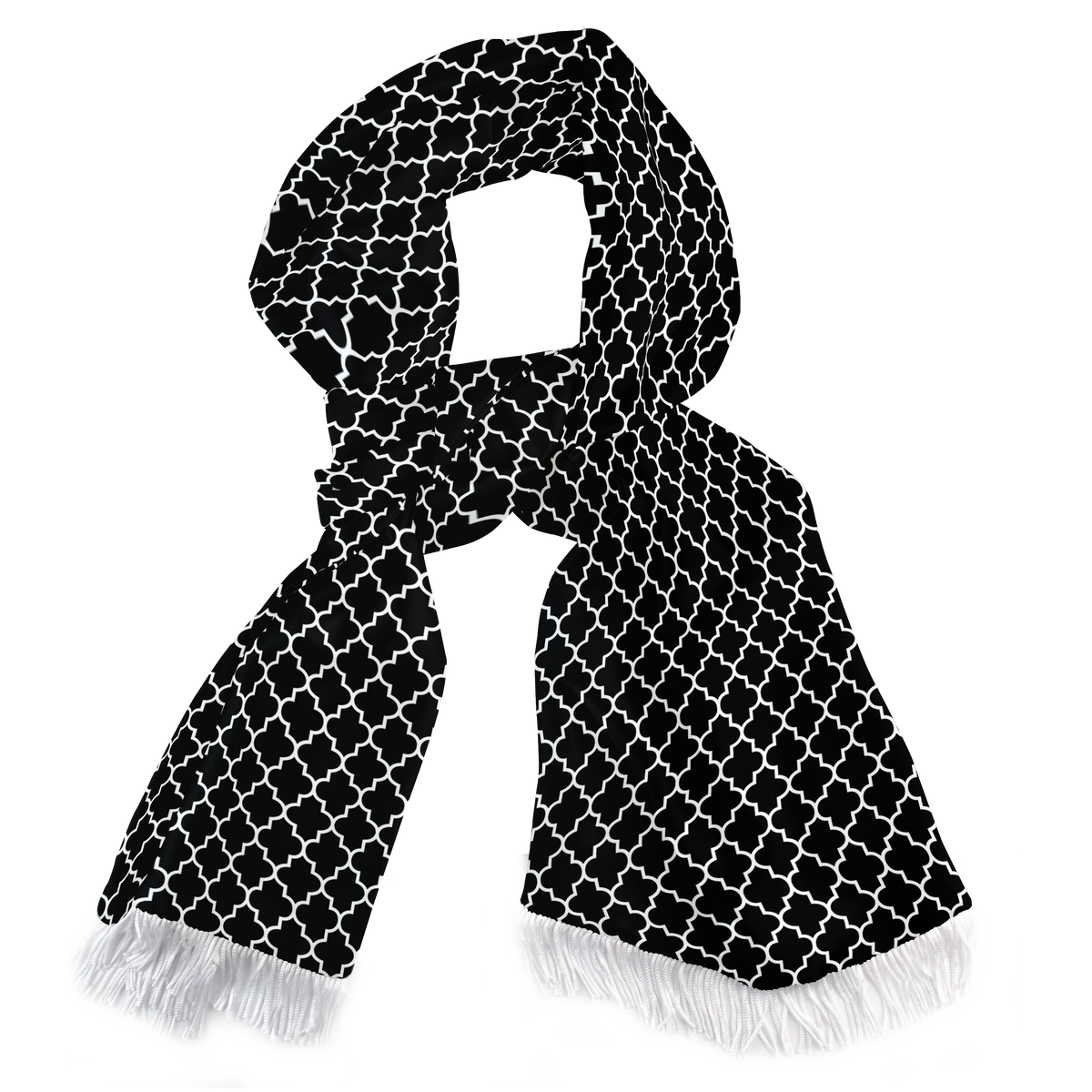 Black White Tartan Silk Scarf