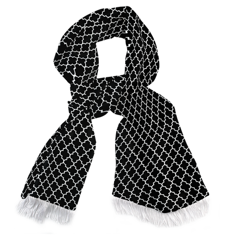 Black White Tartan Silk Scarf