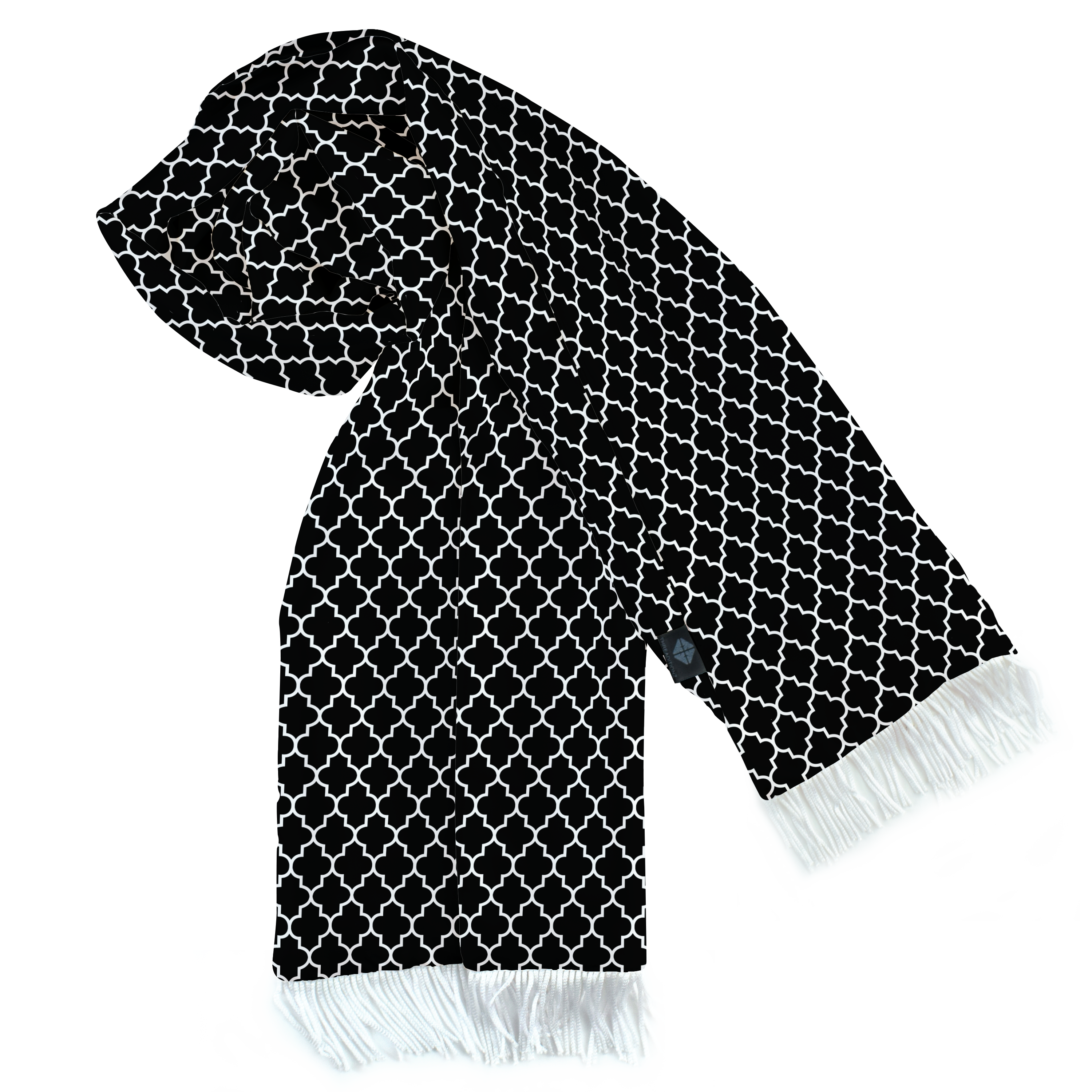 Black White Tartan Silk Men Scarf