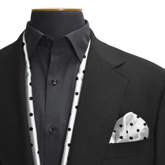 WHITE WITH BLACK POLKA DOT SILK SCARF & POCKET SQAURE SET