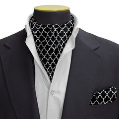 BLACK WHITE TARTAN SILK CRAVAT & POCKET SQUARE SET