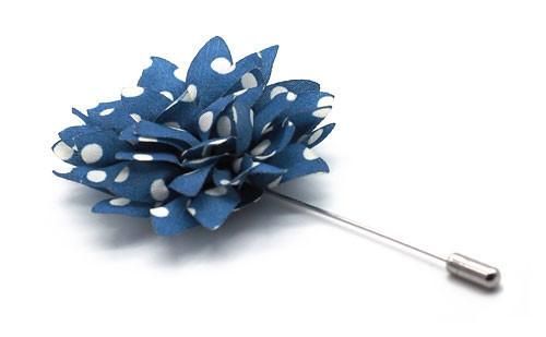 Blue and White Polka Dot Lapel Flower