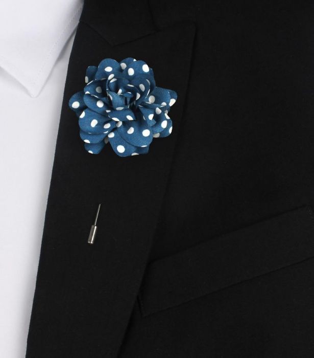 Blue and White Polka Dot Lapel Flower