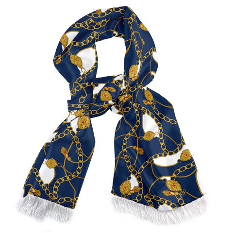Blue & Gold Chain Silk Scarf