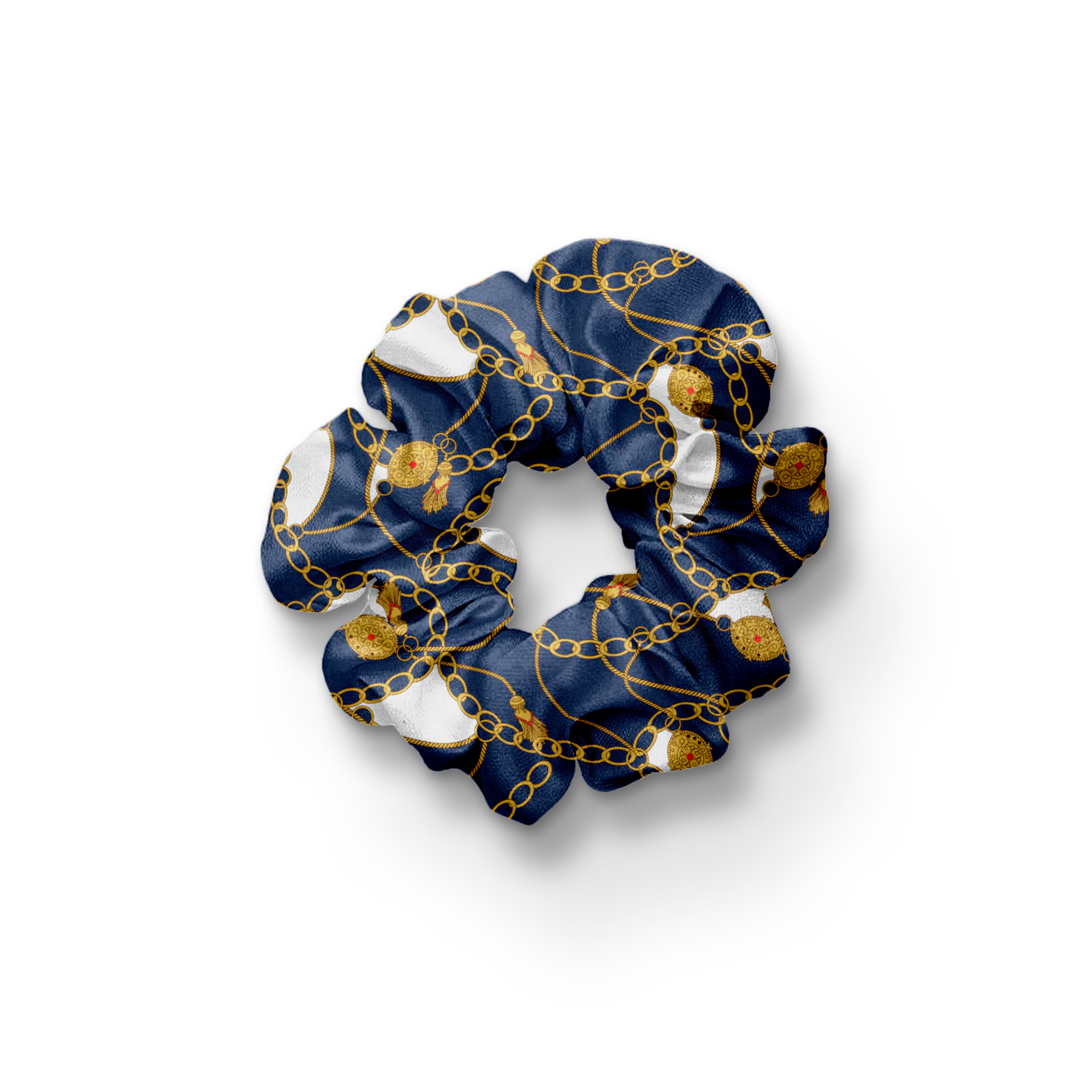 BLUE & GOLD CHAIN SILK SCRUNCHIE