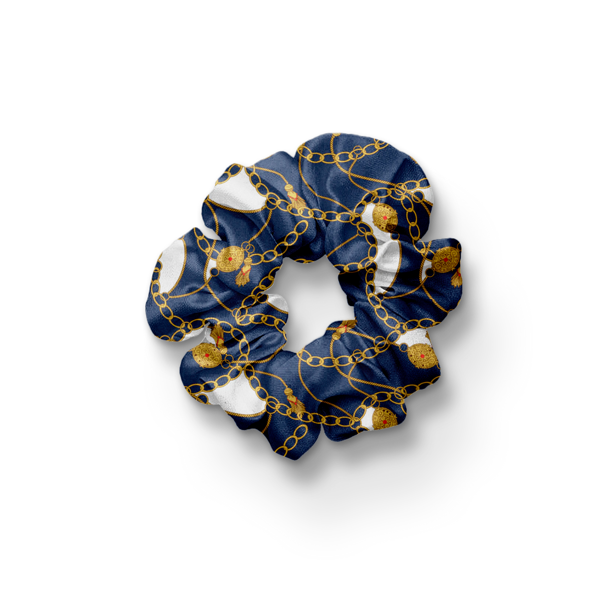 BLUE & GOLD CHAIN SILK SCRUNCHIE