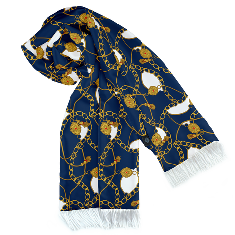 Blue & Gold Chain Silk Scarf