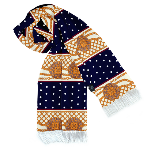 Blue & Gold Medal Silk Scarf