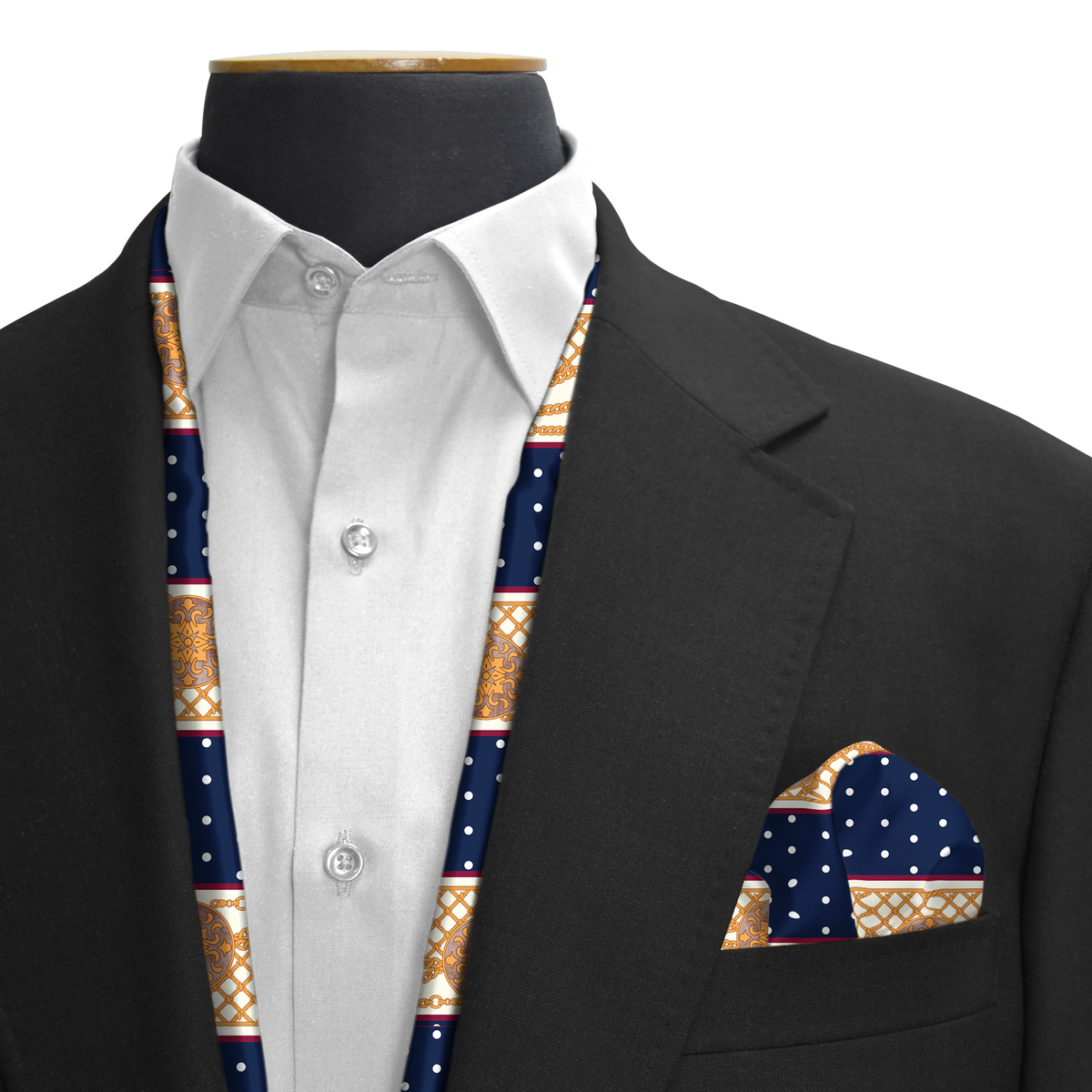 BLUE & GOLD MEDAL SILK SCARF & POCKET SQUARE SET