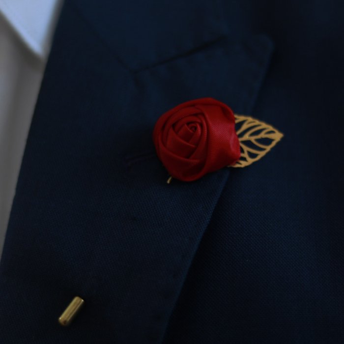 Maroon Gold Leaf Lapel Flower