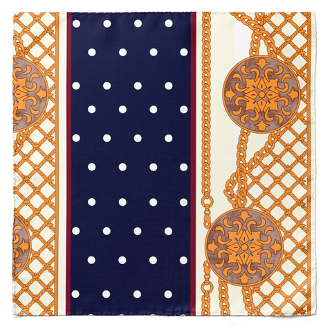 BLUE & GOLD MEDAL SILK SCARF & POCKET SQUARE SET