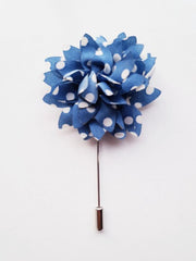 Blue and White Polka Dot Lapel Flower